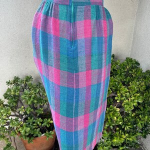 Vintage 80s skirt top set checkers green blue pink woven cotton Sz M Jo Hardin Dallas image 8