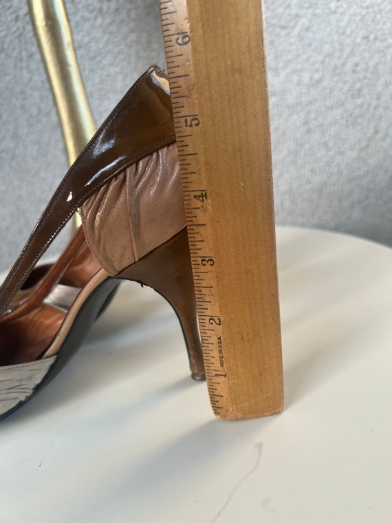 Vintage 1950s stilettos heel shoes brown taupe to… - image 10