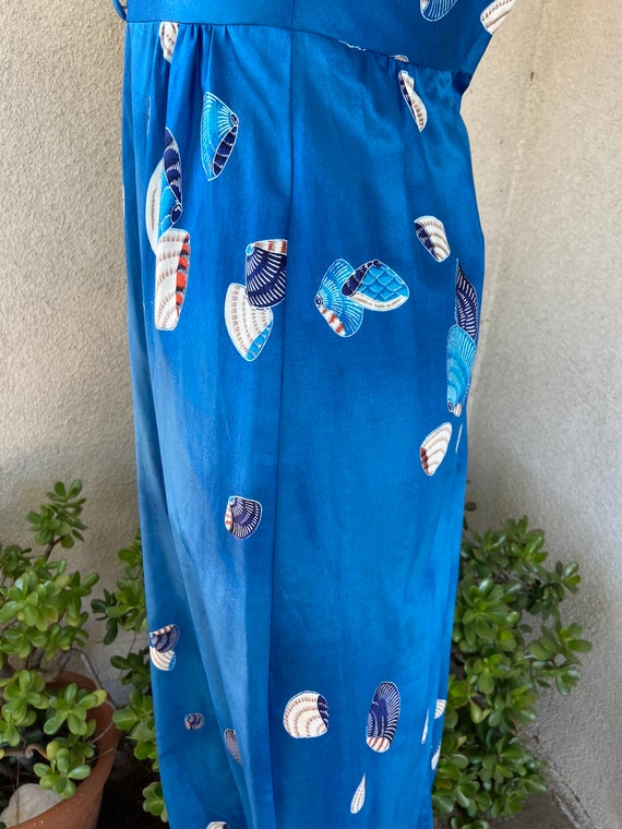 Vintage Hawaiian maxi dress brush Cotton blue sea… - image 9