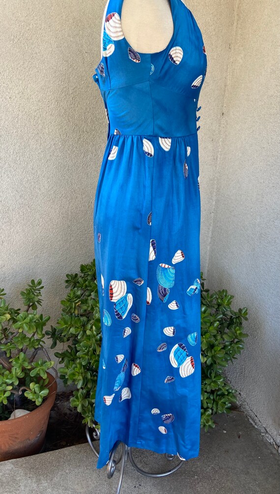 Vintage Hawaiian maxi dress brush Cotton blue sea… - image 5