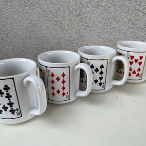 Vintage kitsch ceramic mug set 4 playing cards theme holds 10 oz image 1