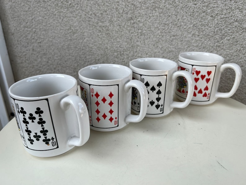 Vintage kitsch ceramic mug set 4 playing cards theme holds 10 oz image 1