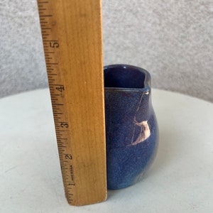 Vintage studio art pottery creamer pitcher heart shape glossy purple blue tones image 7