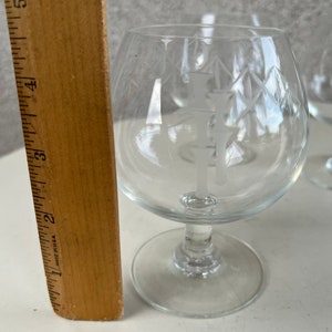 Vintage Radio Brand crystal glasses bamboo etched set4 brandy sniffer glasses holds 12 oz. image 7