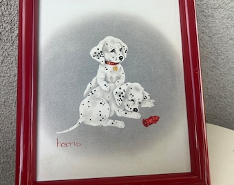 Vintage 1990s Dalmatian Dogs Oil Painting “The Rookie” By signed Peggy Harris Framed size 11.5” x 9.5”
