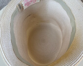 Vintage 1960s Straw Bucket Hat: Cream Woven Netting, Velvet  display picture 1