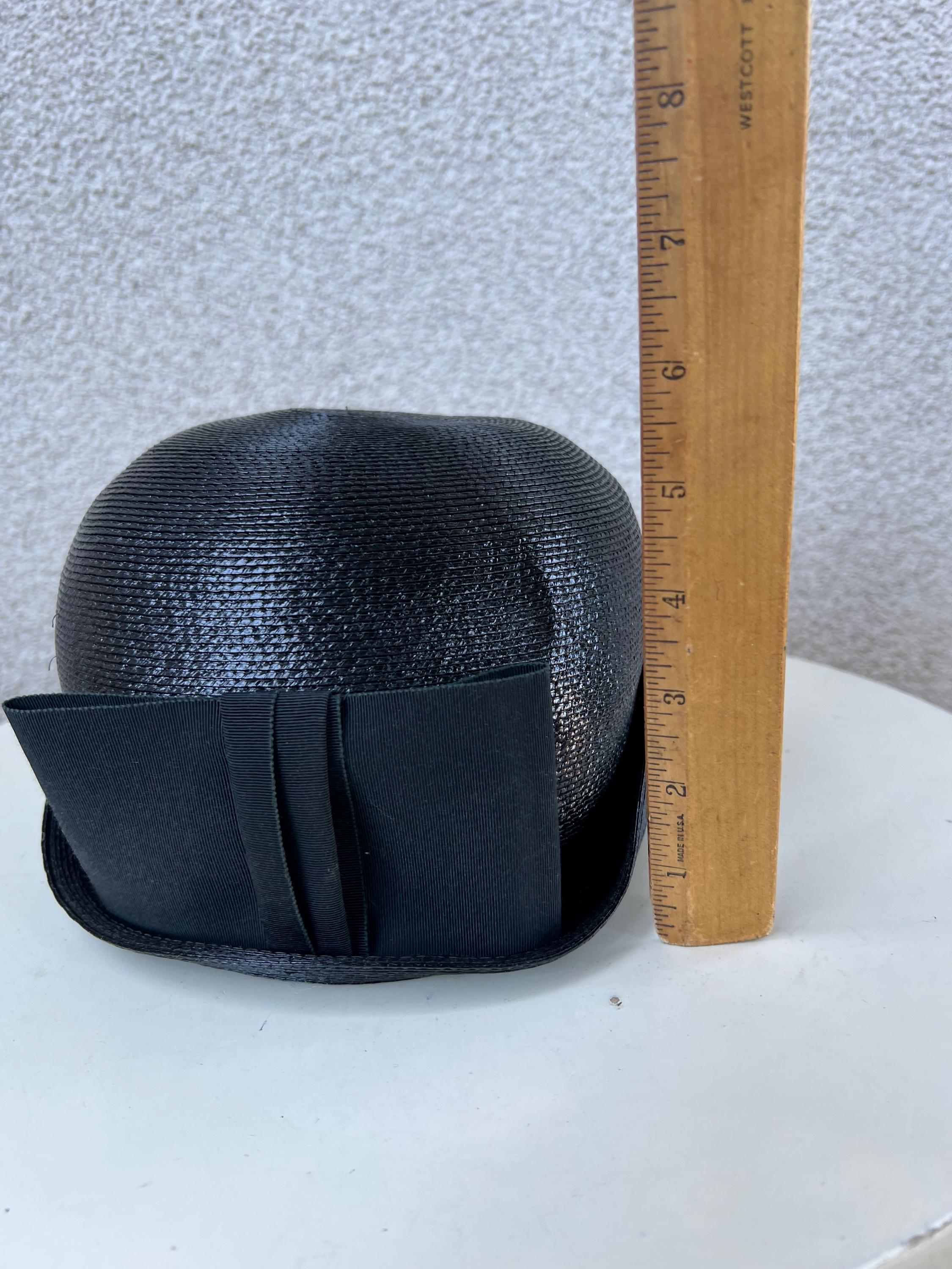 Chic vtg Black cloche straw Women\'s Hat bow by Otti Moll fits 21” Vintage Black Cloche Hat Straw With Bow 21” by Otti Moll CA  main image 2