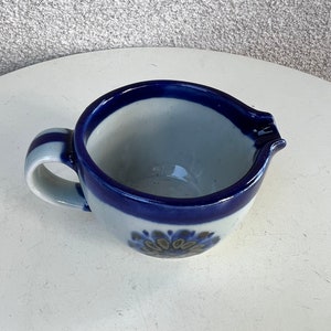 Vintage Mexican pottery small creamer pitcher floral blues grey by Ken Edwards size 3 image 7