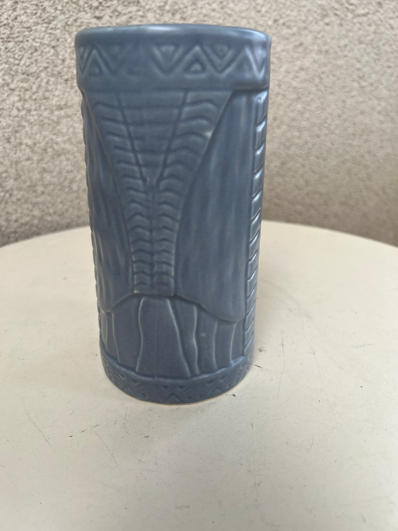 Vintage tall glossy grey blue tiki mug pottery ceramic by KC Co Ltd 2000 image 2