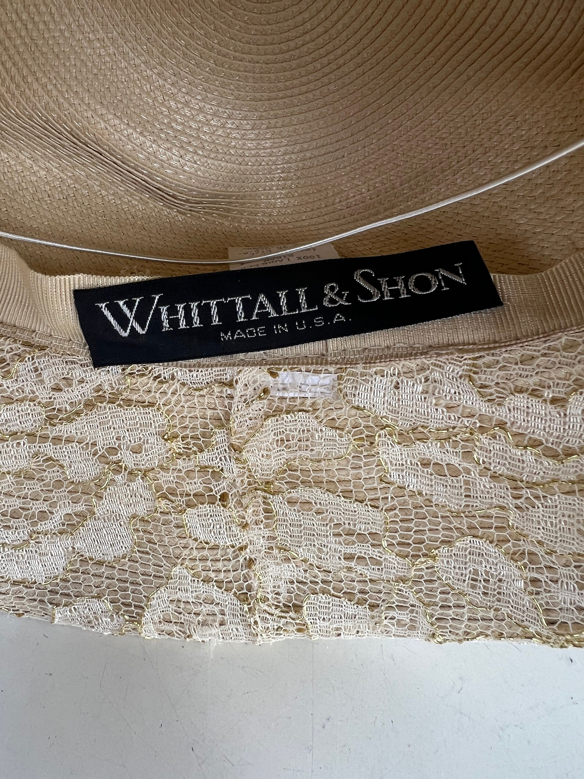 Vintage Whittall & Shon Brim Hat Gold Netting Faux Flower Sz  display picture 1