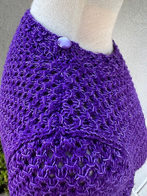 Vintage rich purple white toneshandmade crochet k… - image 6