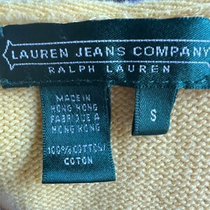 Vintage Ralph Lauren striped yellow white top lace up neckline hood sz S imagem 8