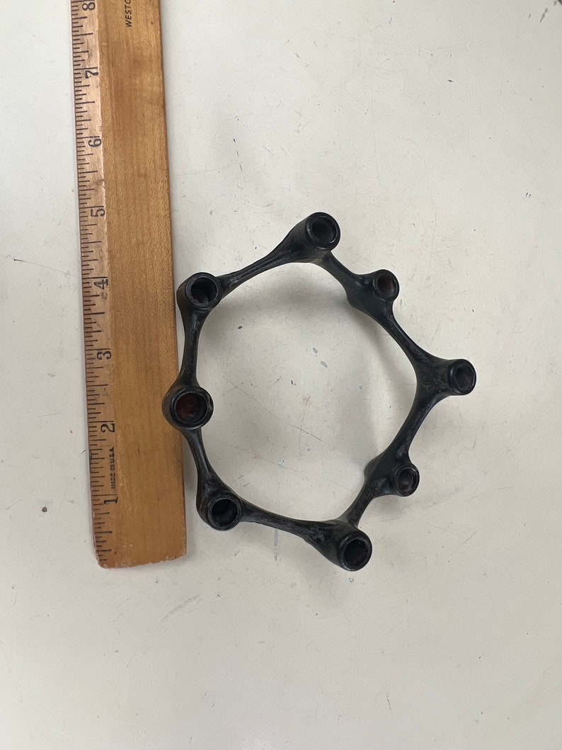 Vintage MCM small candle stand black Cast iron 8 holders image 7