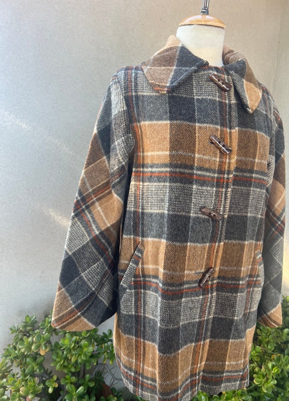 Vintage mod wool brown plaid jacket or short coat… - image 6