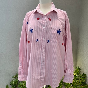 Vintage patriotic blouse red white blue stripes stars Sz XL Apache