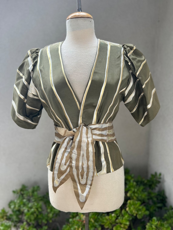 Vintage Art to Wear Olive Green Jacket: Hand-Painted Leather Belt, XS