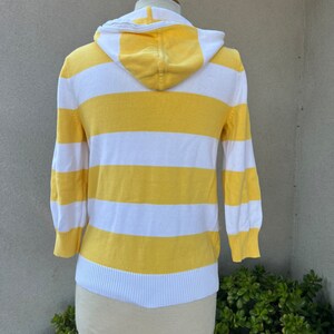 Vintage Ralph Lauren striped yellow white top lace up neckline hood sz S image 3