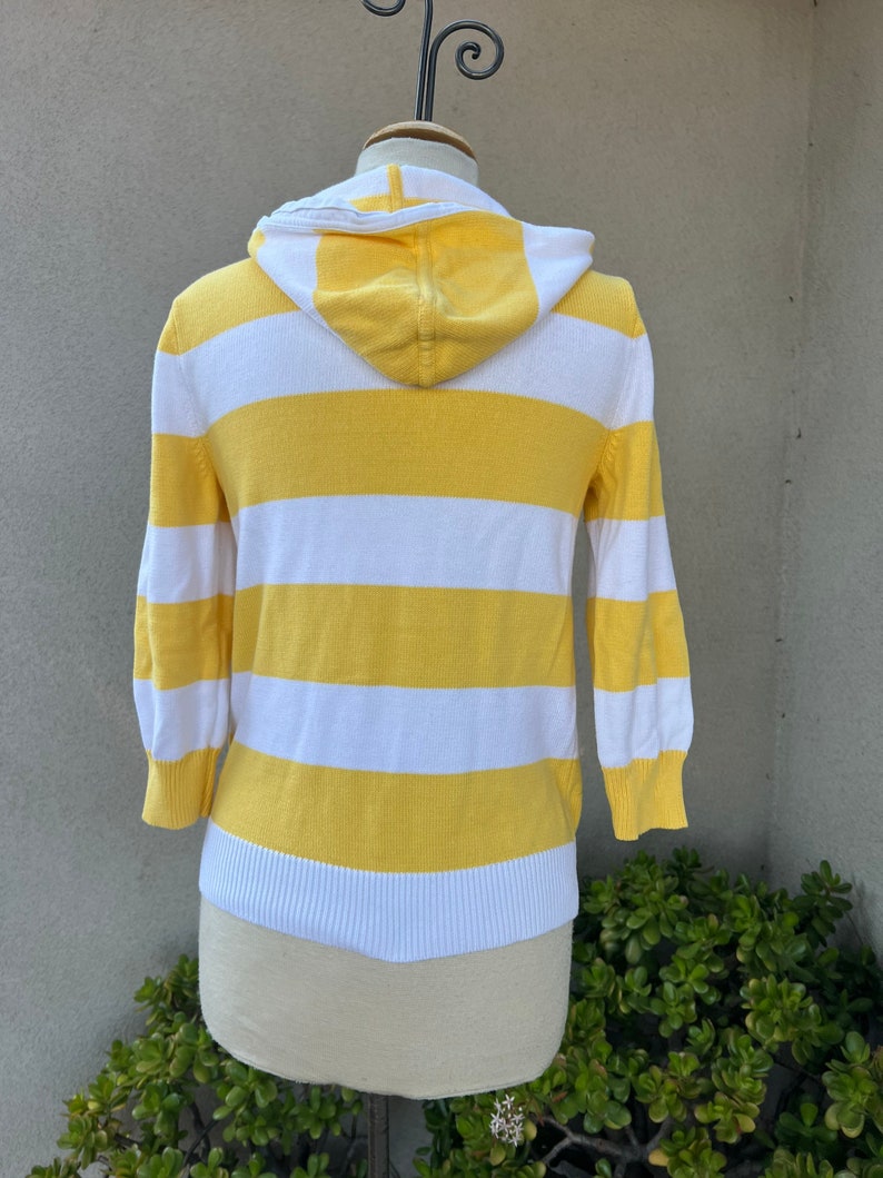 Vintage Ralph Lauren striped yellow white top lace up neckline hood sz S image 3