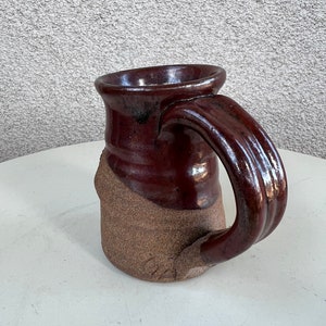 Vintage stoneware studio art pottery brown mug mustache man face brown glaze image 5