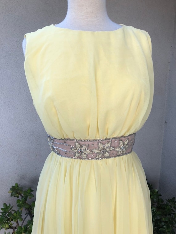 Vintage Mid Century yellow chiffon cocktail dress… - image 3