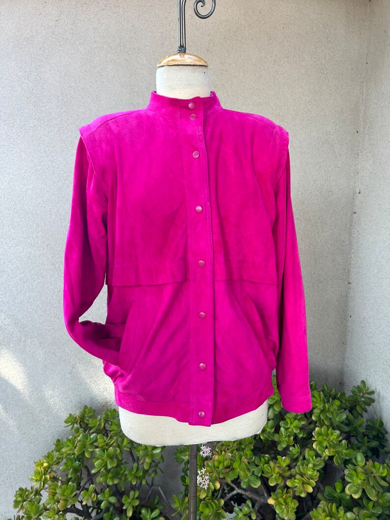 Vintage West Bay Sport Leather jacket fuchsia pink soft lambs suede Sz 6 image 2