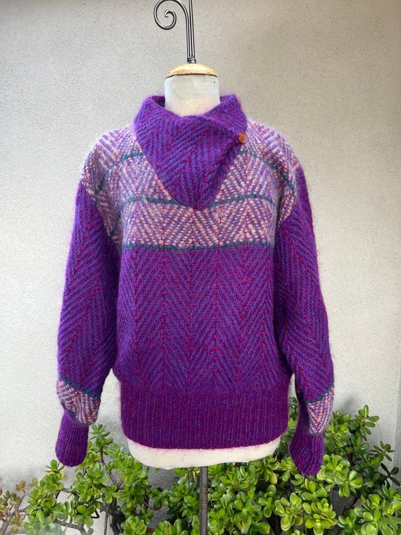 Sale Vintage boho thick wool fuzzy pullover purpl… - image 1