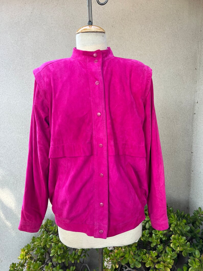 Vintage West Bay Sport Leather jacket fuchsia pink soft lambs suede Sz 6 image 1