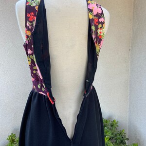 Vintage custom made boho maxi dress black with floral multi colors braid accents sz Medium. image 7