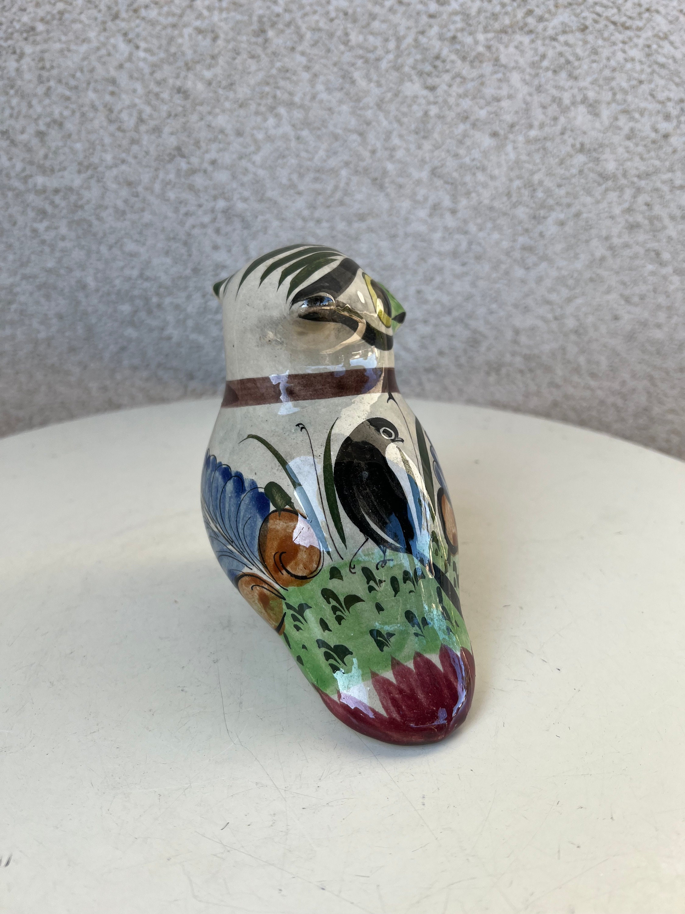 Vintage Mexican Tonala Pottery Bird Figurine Colorful Folk