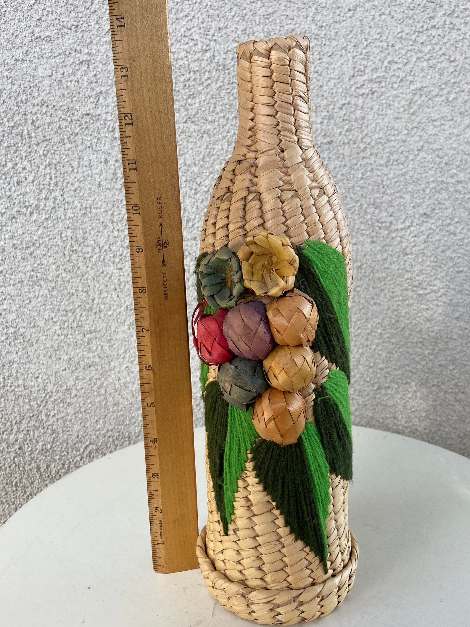 Vintage Boho Mexican Straw Wine Bottle Cover Yarn Accents Size Etsy