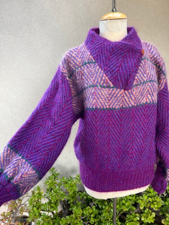 Sale Vintage boho thick wool fuzzy pullover purpl… - image 8