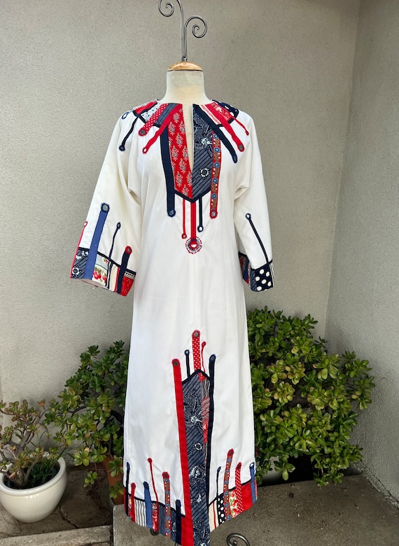 Vintage 70s boho kaftan long dress custom made whi