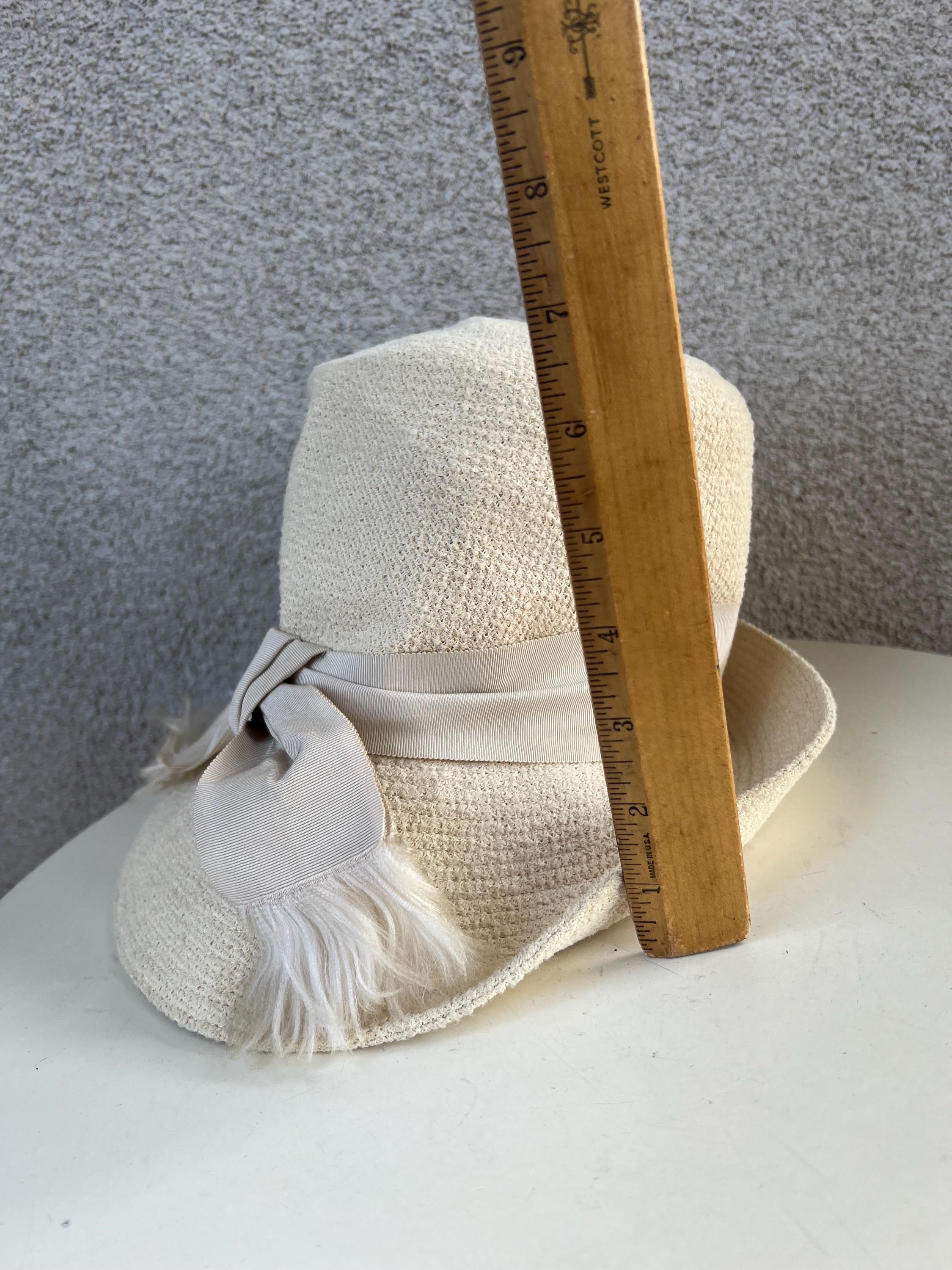 Vintage Bucket Fabric Sun Hat Beige With Grosgrain Ribbon 