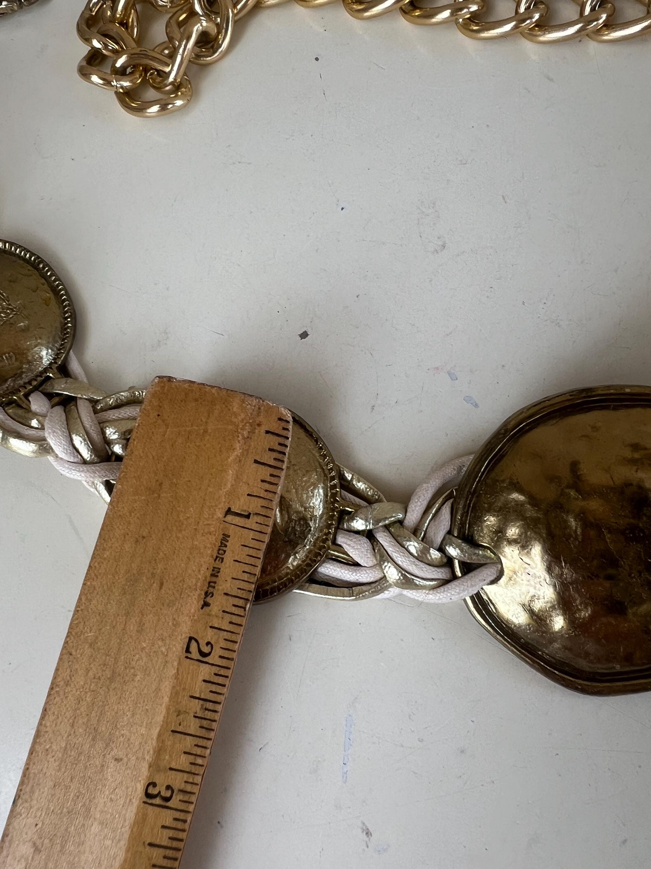 Vintage Boho 80s Belt Brass Discs With Metallic & White  display picture 2