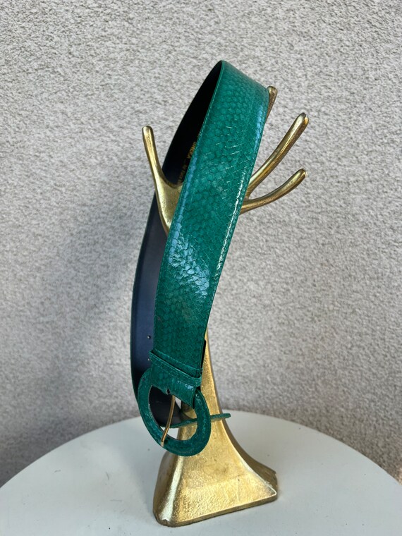 Vintage glam waist belt emerald green snake skin … - image 5