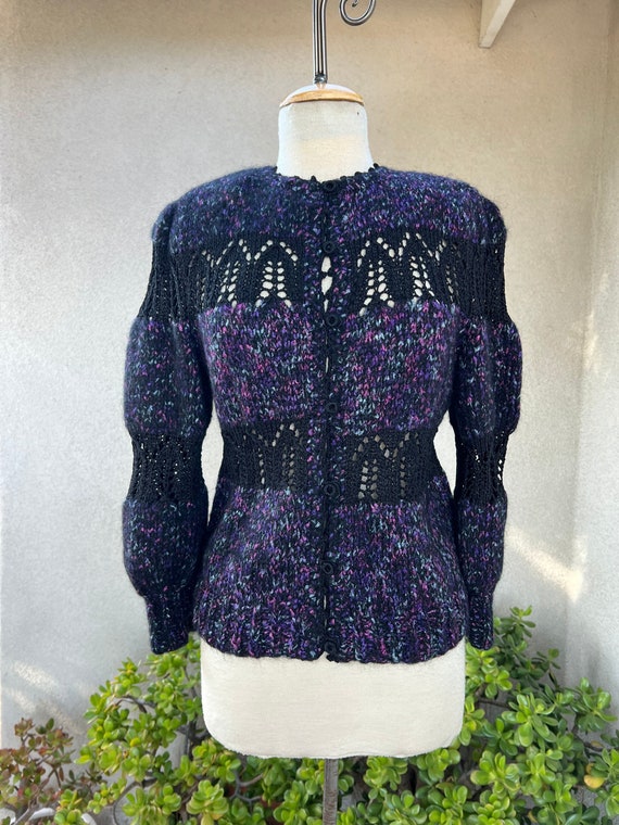 Vintage black purples  handmade crochet knit card… - image 1