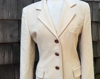 Vintage glamour Escada-blazerjasje ivoorkleurige kasjmier-wolmix maat 36 S/M.