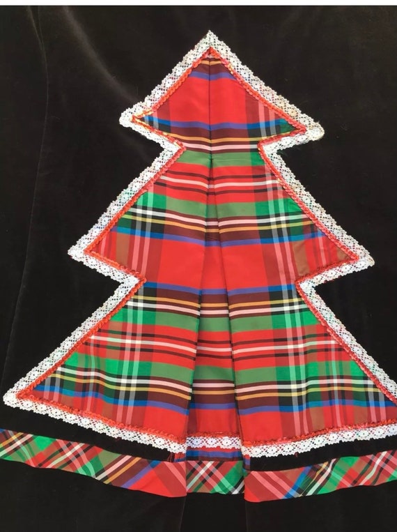 Vintage Kitsch Christmas plaid taffeta tree black… - image 5