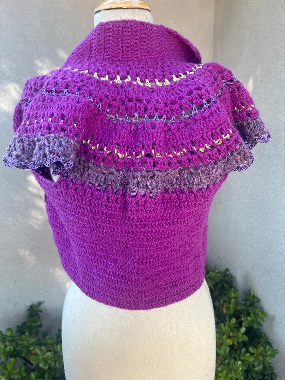 Vintage boho hand knit crochet vest top purples s… - image 7