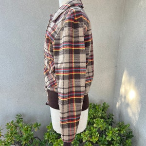 Vintage mod Mens bomber jacket knobby plaid browns fully lined Sz 40 Medium Unisex image 8