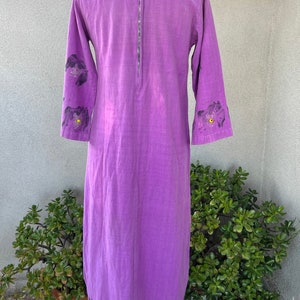 Vintage 60s hippie maxi kaftan purple cotton with mirror embroidery beads sz S/M by Y.M. Garments image 2