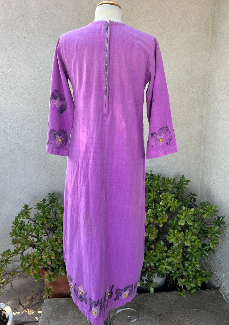 Vintage 60s hippie maxi kaftan purple cotton with mirror embroidery beads sz S/M by Y.M. Garments image 2