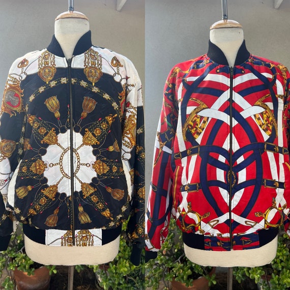 Vintage Reversible Bomber Jacket Baroque Print Polyester Sz M/L - Etsy