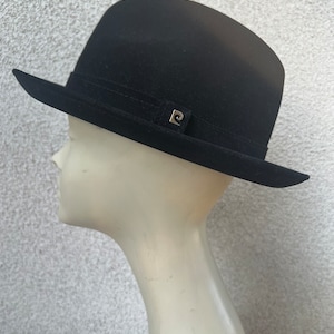 Vintage unisex classic jet black wool fedora hat by Pierre Cardin Paris size 7 3/8 image 1