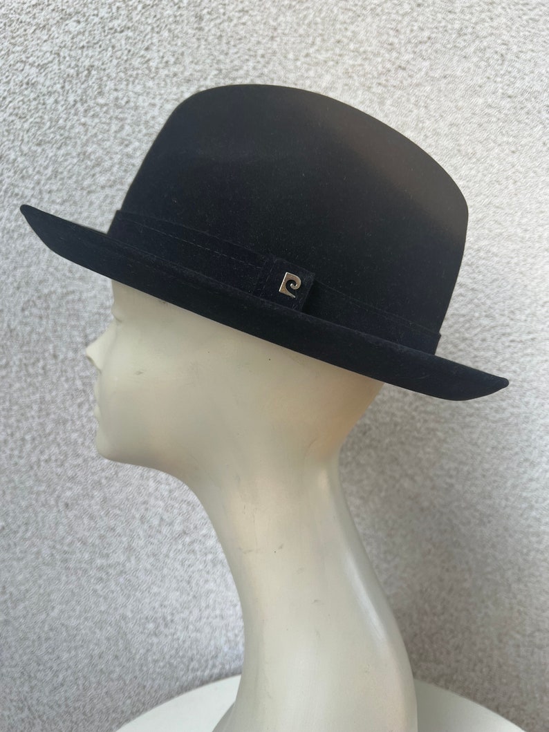 Vintage unisex classic jet black wool fedora hat by Pierre Cardin Paris size 7 3/8 image 1