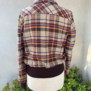 Vintage mod Mens bomber jacket knobby plaid browns fully lined Sz 40 Medium Unisex image 2