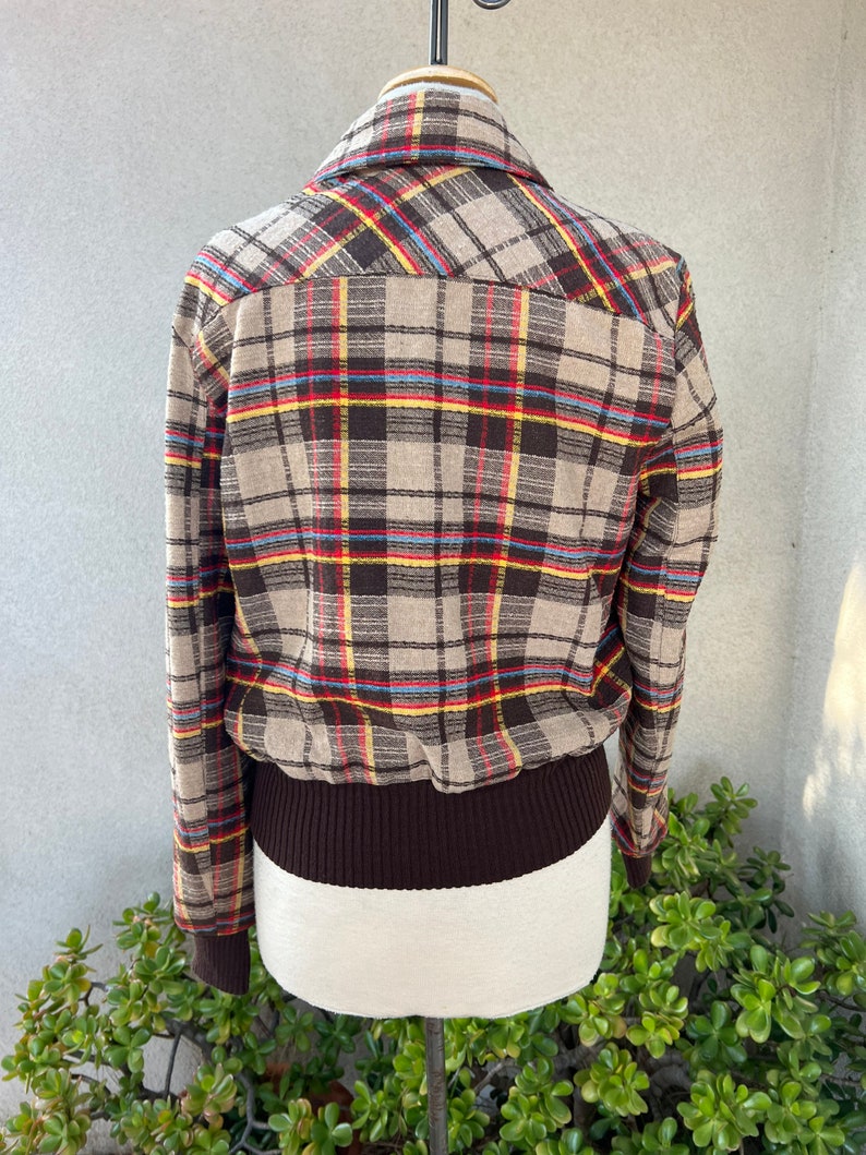 Vintage mod Mens bomber jacket knobby plaid browns fully lined Sz 40 Medium Unisex image 2