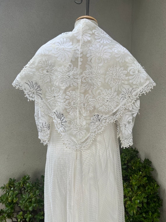 Vintage white Maxi boho chiffon dress beaded with… - image 5