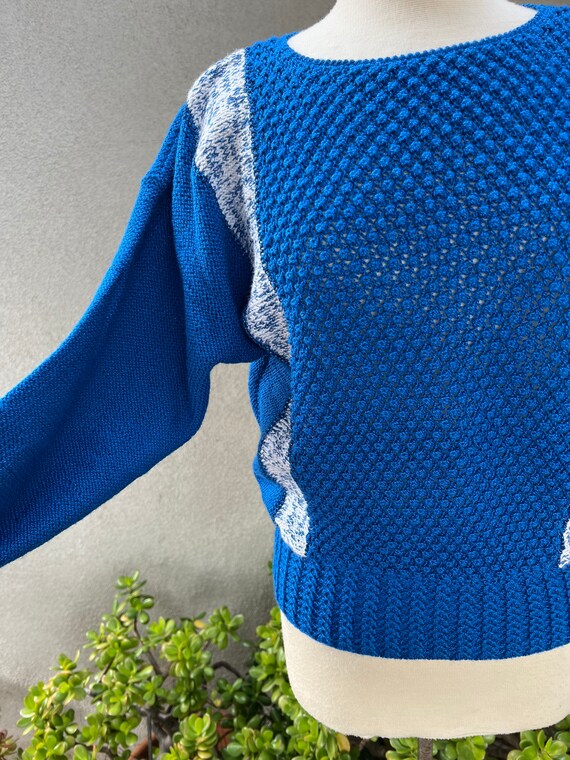 Vintage turquoise blues handmade crochet knit pul… - image 7