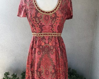 Vintage mod Gino Charles Short Cocktail Dress Red Metallic Sz 8